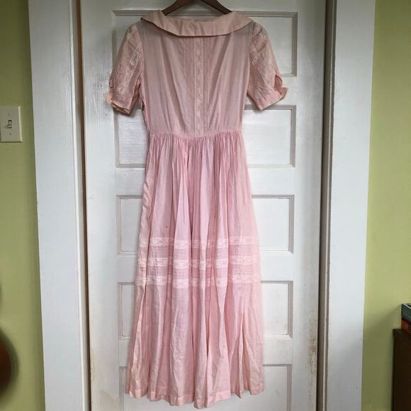 Vintage 1950s Pink Lace Peter Pan Collar Dress Handmade XS/S Praire Cottagecore - Picture 5 of 13
